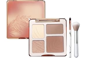 EONFAVE Highlighter & Contouring Palette, 4 Farben Matte Bronzer Shimmer Highlighter Makeup Set, Feines Pulver & Hohe Pigmentierung, Langlebig & Wasserfest Contour Schminke Palette mit 2 Pinsel, Leicht Textur
