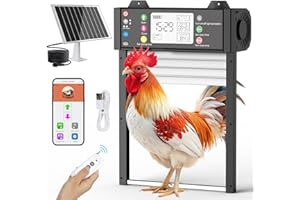 SHINMAX Puerta automática para gallinero con Control App, monitoreo en Tiempo Real, WiFi Auto Connect, Temporizador, protección antipinzamiento, Apertura Solar, Mando 200 m y batería 4000 mAh