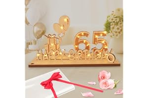 65th Birthday Gifts for Women Men, Seutgjie 65th Birthday Decorations with LED Fairy Lights Bow Knot and Gift Paper for 65 Years Women Men for Wedding Anniversary Table Decoration