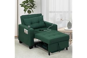 DURASPACE Forest Green Linen Modern Recliner Adjustable Backrest Armchair Sleeper Chair Bed With USB Port, Cup Holder, Side Pockets, Bottom Storage Basket For Home Living Room