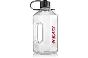 ALPHA DESIGNS Alpha Bottle XXL Eddie Hall 'Beast' Edition – Botella de agua de 2400 ml – sin BPA, ideal para gimnasio, dieta, culturismo, deportes al aire libre, senderismo y oficina, Transparente, 1