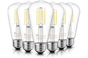MASTERY MART E27 Vintage Light Bulbs, Non-Dimmable, 5000K Daylight White, 6.5W 60W Equivalent, Glass ST64 Filament LED Bulb, Edison Screw Cap, 800 Lumens, Pack of 6