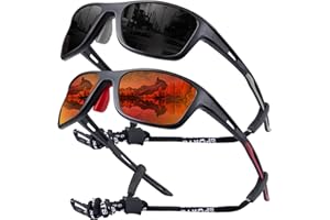 OKH 2 Pack Polarised Cycling Sunglasses Wrap Around Men Women Retro Sun Glasses UV Protection Outdoors Sports Biking Running Fishing Hiking Driving Eyewear with Rope Strap