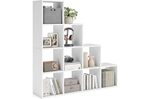 VASAGLE Bibliothèque à 10 Compartiments, Étagère avec Casiers Ouverts, Meuble de Rangement, pour Décorations, Cadres Photos, Salon, Chambre, Bureau, 29 x 129,5 x 129,5 cm, Blanc LBC10WTV1