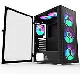 Montech X3 Glass 6pcs, 3 x 140mm and 3 x 120mm Fixed RGB Lighting Fans ATX Mid-Tower PC Game Case, USB3.0, Door Angle