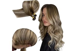 RUNATURE Extensiones Pelo Natural Queratina Balayage Marron Rubia 50cm 50s 50g Liso Extensiones Queratina Pelo Natural #3/8/22