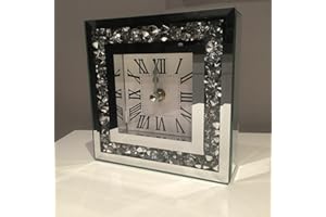 Fizporium Crystal Border Mantel Clock, Loose Diamante Mantle Clock, Glass Mantel Clock, Diamante Wall Clock Silent For Home Office Living Room Bedroom Decoration