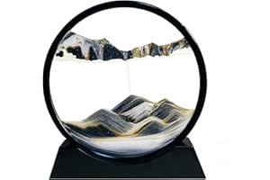 YUOMIKER Pittura di Sabbia Che scorre Deco- Pittura di Vetro Rotonda a Clessidra 3D, Cornice di Flow Sabbia Immagine in Movimento, Paesaggio Dinamica Art Decorazione Regalo per Casa Ufficio（Nero, 7 Pollici）