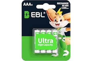 EBL Lot de 4 Piles Rechargeables AAA 1.2V 1100mAh Ni-MH, R03/ AAA Batteries avec1200 Tech