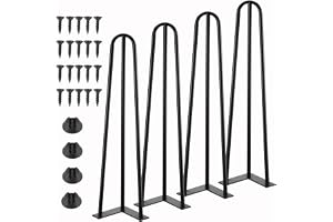 Knpwer Set med 4 metallbordsben, hårnål, 3 stänger i massivt stål, svart, flera storlekar för skåp, bänk, stol, soffbord, skr