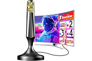 SZKALAK Antenne TV Intérieure avec Base Magnétique – Antenne TNT Numérique DVB-T2 sans Amplificateur – Câble Coaxial 5M – Compatible 4K HD Smart TV, Freeview, Téléviseurs avec Tuner TNT