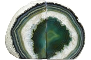Nature's Decorations Agate Bookends - A+ Quality Green Geode Book Ends with Rubber Bumpers for Shelves, Office, Home Decor, Heavy Duty Cute Stone Bookend Pair for Decoration (4-6 LB)
