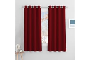 PONY DANCE Blackout Thermal Curtains for Bedroom - Christmas Eyelet Curtains Red Holiday Party Gifts for Kids Room & Nursery & Door, 2 Panels, 46 x 60 Inch Drop