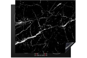 KitchenYeah© Cubre Vitrocerámica - Protector Vitroceramica Induccion 60x52 cm - Tapa Vitroceramica - Protector de Vitroceramica Mármol - Negro - Aspecto mármol - Blanco - Lujo - Piedra