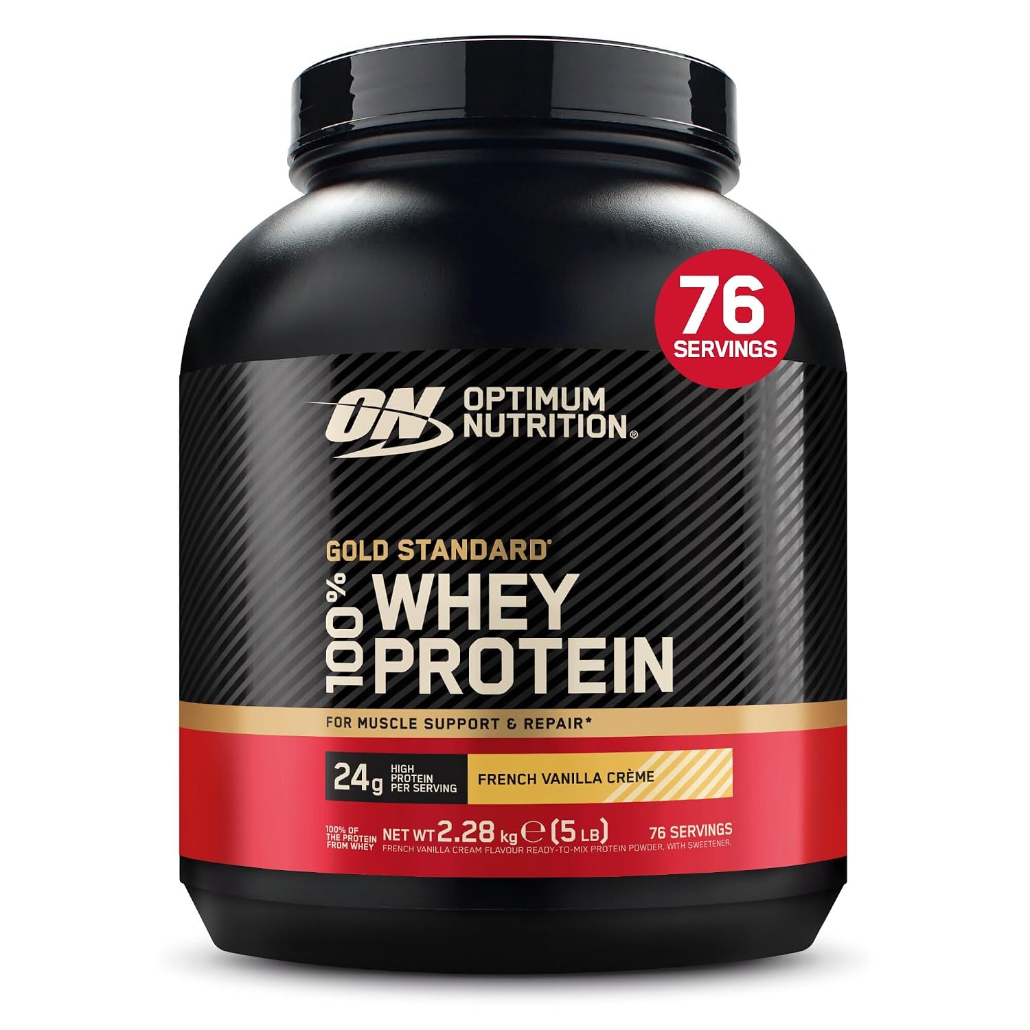 Optimum Nutrition Gold Standard 100% Whey, Proteïne, Franse vanillecrème, 2,28 kg, 76 blikjes