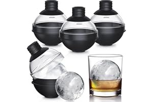 BOCHION Set 4 Stampi Ghiaccio Rotondi in Silicone - Facile Rilascio, con Coperchio - Cubetti Ghiaccio Grandi da 6 cm - Ideale per Whisky, Cocktail e Bibite - Forme Ghiaccio Rotondo, Riutilizzabile, Senza BPA