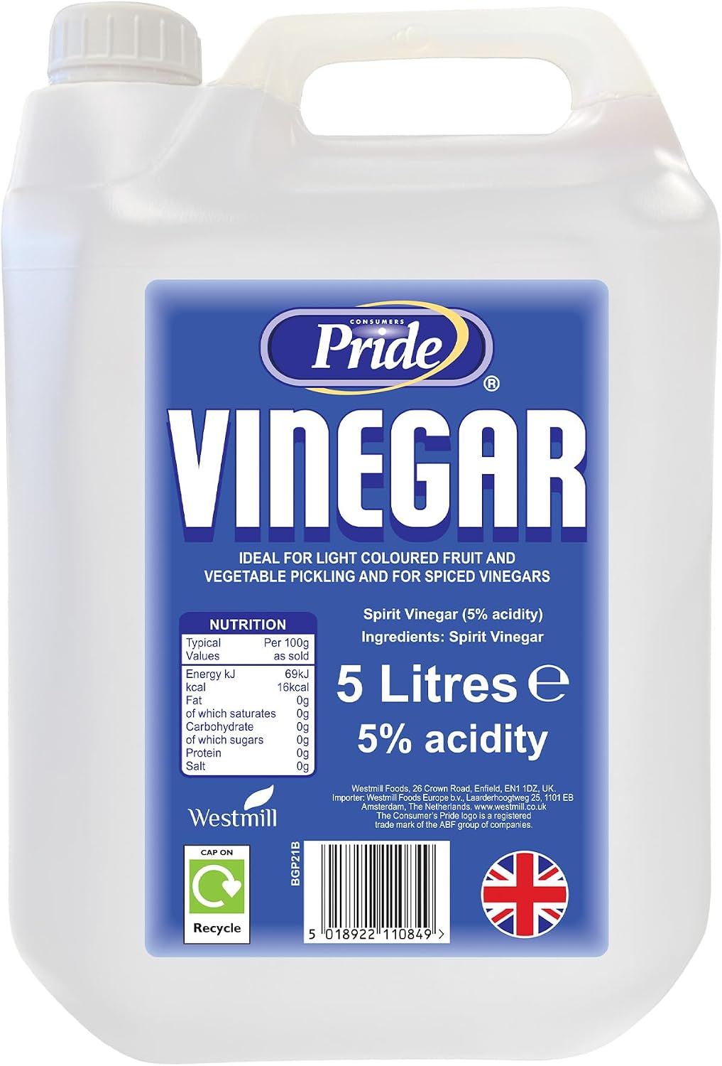 White Vinegar 5L | Food Grade | Baking, Pickling, Marinating | UK Made | (Pack of 1) 5 Litres