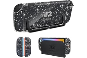 DLseego Paillettes Coque Compatible avec la Switch 2,Solide Étincelant Transparent Housse de Protection avec Silicone Souple Poignée Cover,Antichoc et Design Split