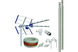 T E C N O V O Z Kit Antena TV Compact 5G + Rollo 20M + 2X MASTIL 1M + Garras + Tornillos + Conectores F Y TV.