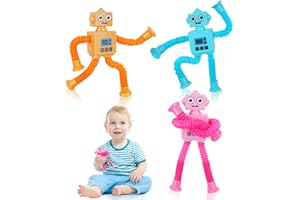 Ainiv Telescopic Suction Cup Square Robot Toy, 3 Pieces Novel Kids Suction Cup Toys, Funny Fidget Toys, Pop Tubes Sensory Toys for Kids, Decompress Educational Sensory Toys for Kids & Adult