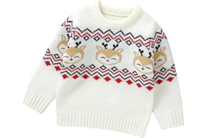 Caziffer Pull Noël Bébé Garçon Fille Pull de Noël Chaud Déguisement Noël Tricoté Pull Bbébé Col Rond Vêtement de Noël pour Bébé 6 Mois-3 Ans