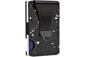 ROSSM Tarjetero Hombre con Bloqueo RFID para Tarjetas de Crédito - Cartera para Hombre Minimalista de Carbono y Metalica con Pinza y Banda Elástica para Billetes