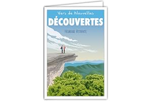 AFIE 69-4344 Carte Départ Retraite Vers Nouvelles Découvertes Enveloppe, Affichette Mini Posters Format 17x11,5cm, Au Revoir Couple Voyages Marche à pied Randonnée Paysage Rétro Vintage Verte/Bleue