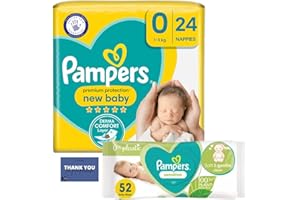CC1ST CUSTOMERS COME 1ST Newborn Baby Bundle Consists of Size 0 Newborn Nappies (24 Pack) with Sensitive Baby Wipes (52 Wipes)