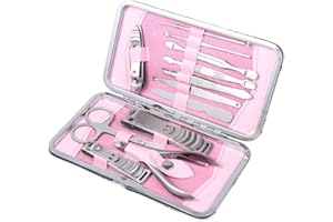 rayinblue 12pcs Stainless Steel Manicure Pedicure Set Nail Scissors Nail Clippers Kit with Pink Case