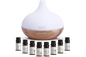 ‎ASAKUKI ASAKUKI 300ml Aroma Diffuser, Ultraschall Luftbefeuchter mit 8 * 10ml Ätherische Öle Set Diffusor, 14 Farben LED, 23dB Cool Mist Raumbefeuchter, Yoga, SPA, Zuhause Gelb