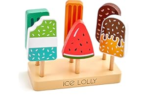 Gwezmxs Eisdiele Kinder Holz, Spielzeug ab 3 Jahren, Ice Cream Toy, 6 EIS-Sorten