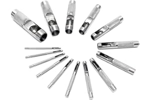 Wiltec Jeu Poinçons de cuir 2-22mm 15 pcs. Acier au carbone Cuir Caoutchouc Plastique souple Outil Bricolage Perforation Emporte-pièce Découpe-cuir Estampage