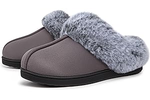 VeraCosy Women's Classic Suede Memory Foam Slippers Anti-Skid Scuff with Warm Faux Fur Collar