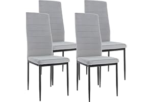 Blisswood Dining Chairs Set of 4, High Back Padded Kitchen Chairs With Metal Legs & Non-slip Footpads, Velvet Dining Room Chairs For Dining Living Room Lounge Restaurant (Light Grey, 39 x 41 x 98cm)