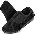 HomeTop Women's Corduroy Slippers Comfy Adjustable Hook and Loop Memory Foam Indoor Closed-back House Shoes for Diabetic Swollen Feet