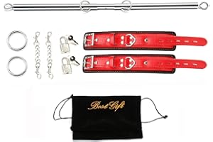 SOVYIME Silver Expandable Spreader Bar with 2 Lichi Red Adjustable Straps Sports Fitness Gear Resistance Fur Flocking Storage Bag Available