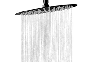 COMVIDA Alcachofa de Ducha Rociador de Ducha Ronda 10 Pulgadas Cabezal de Ducha Ultra-Delgado de Acero Inoxidable Lluvia de Alta Presión con Jets de Silicona Anticalcáreo,Negro,CV-50021-N
