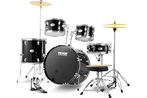 VEVOR Kit de batterie pour adulte, 560 mm, batterie complète débutant pleine grandeur, 5PCS, basses toms, caisse claire, siège, supports, cymbales charleston, baguettes, instruments de musique, noir