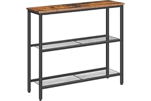 ‎HOOBRO HOOBRO Schmaler Konsolentisch, Beistelltisch mit 2 Ablagen, Sofatisch, Flur, Eingang, Wohnzimmer, Schlafzimmer und Büro, Vintagebraun und Schwarz EBF73XG01