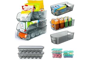 Myiosus Set di 14 Organizer per Frigorifero, Impilabile Contenitori per Frigorifero con Manico, Contenitori Frigorifero Salvaspazio Contenitore per Cucina, Dispensa, Armadietti, Bagno