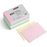Miquelrius - Pastel Ruled Card Sheets 200 Units, A7, 105 x 74 mm | 180 g/m&sup2; Offset Paper Coloured Flashcards for Notes, Memor