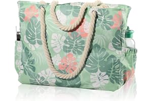 KUAK Beach Bag and Pool Bag, Waterproof(IP64) Sandproof, Large Beach Tote for Women with Top Full-Zippered Closure, Two Outside Pockets