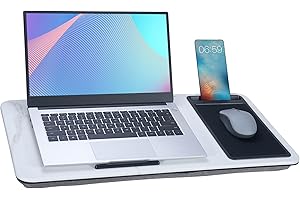 Baoee Large Lap Desk White Marble,Portable Tray with Pillow Cushion Fits Up to 17",with Slot,Mouse Pad,Great for Home & Office
