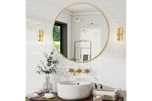 BEAUTYPEAK Miroir Mural Rond décoratif de 50 cm pour Salle de Bain, vanité, Salon, entrée, Rond, encadré dans Un Cadre en Aluminium élégant