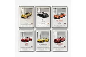 NebulaNova Lot de 6 affiches de voiture Supercar Impressions d'art pour murs Vintage Racing Car Art mural pour garçons Chambre (sans cadre, 20,3 x 30,5 cm)