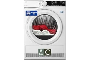 AEG Serie 8000 Asciugatrice a Pompa di Calore, 8 kg, TR8D83GW, Classe C, 12 Programmi, Tecnologia AbsoluteCare, PreciseDry con Sensori di Umidità, Display LCD Touch, 65 dB, 850x596x636 mm
