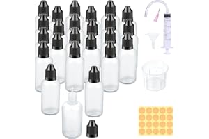 Nenull Botellas líquidas de 30 ml, 24 unidades, botellas vacías para apretar, botellas de plástico, botellas de líquido con tapa de seguridad para niños, embudo gratis, vaso medidor, transferencia,