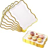 ZUYIST Pack of 20 Decorative White Food Serving Trays with Gold Edge, 13 x | Reusable Snack &amp; Catering Trays, Buffets, Birthd