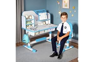 ehozirta Kids Study Desk Chair Set,Height Adjustable child desk and chair set School study table for kids,kids desk with chair gift, children desk (Blue)