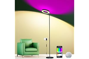 ‎MUKUXIN LED Floor Lamp, 42 W Super Bright 16 Million RGBCW Colour Changing WiFi Smart Double-Sided Living Room Compatible with Alexa/Google Home, Music Sync, Continuously Dimmable Reading Lamp for Bedroom